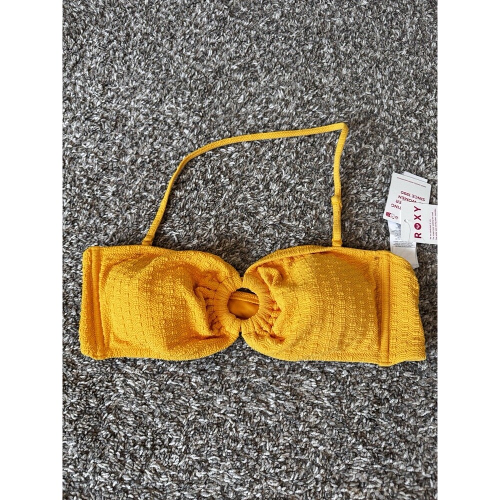 ROXY Haliewa Bandeau Bikini Top XXL Yellow Textured Ring NWT Swimwear